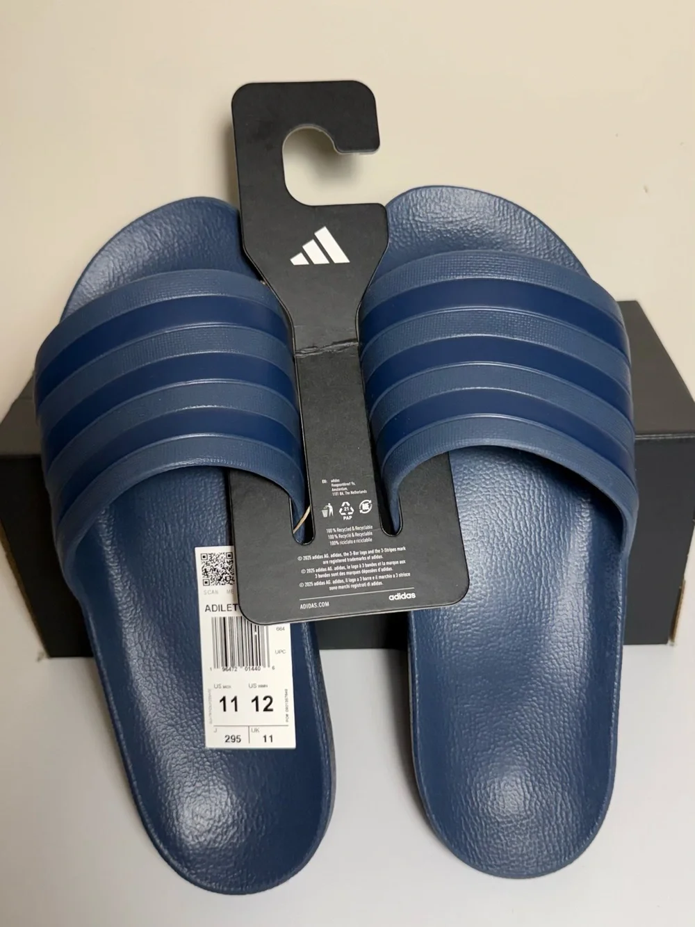 Adidas Adilette Aqua Slide Sandals in Navy Blue - Picture 6 of 6